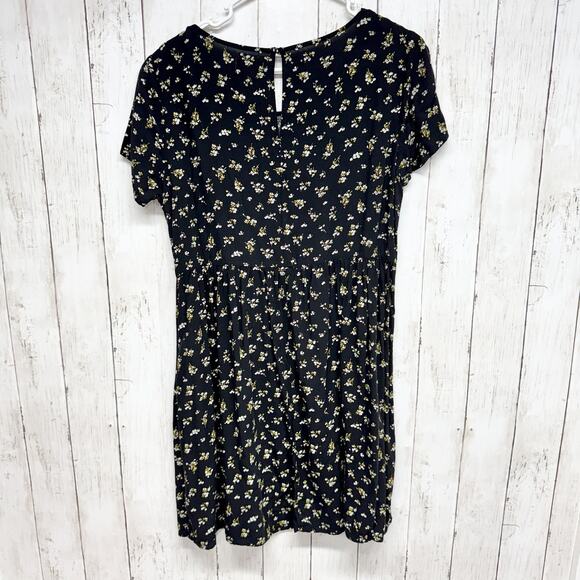 Old Navy Dress Women Size Medium Black Dainty Floral Short Sleeve T-Shirt Mini - Picture 2 of 7
